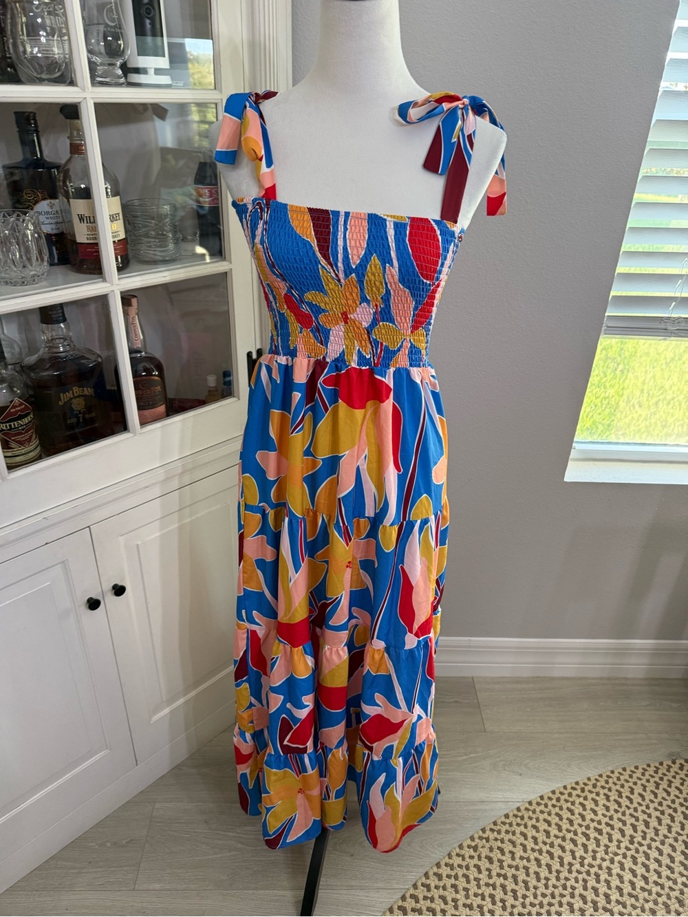 Amazon Blue Multicolor Floral Maxi Dress with Tie Shoulders